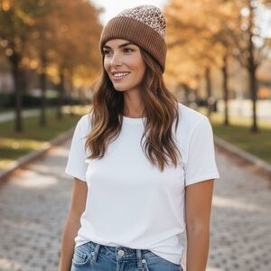 MICHAEL Michael Kors Logo Camel and Cream Knit Beanie